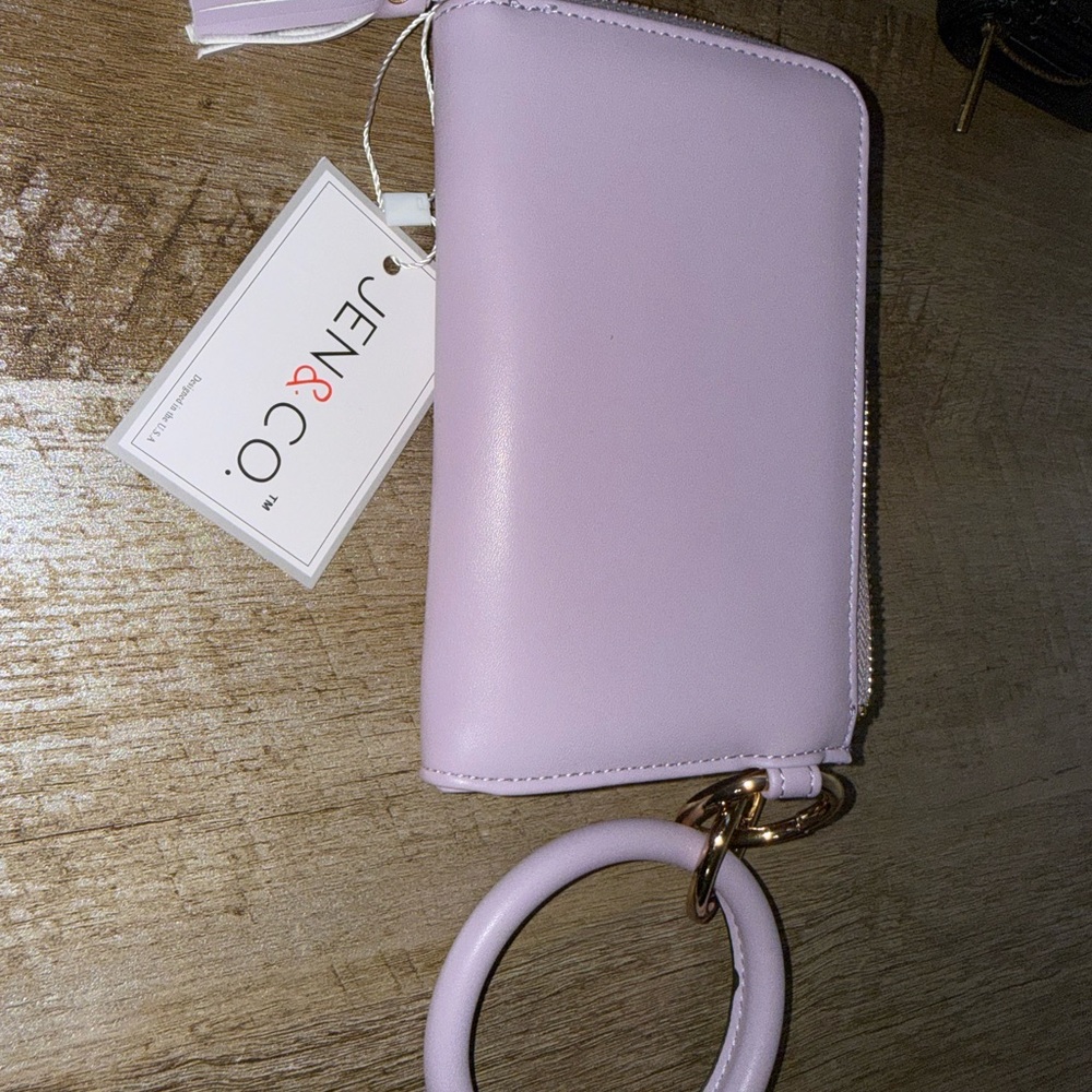 JEN & CO Lilac Zip Wristlet Clutch with Ring Handle